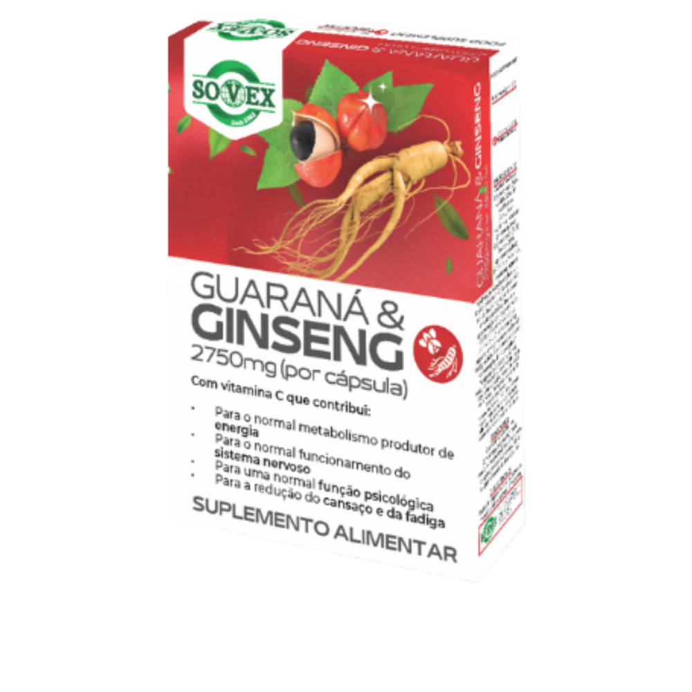 Guaraná e Ginseng 2000mg - 30  cápsulas - Sovex