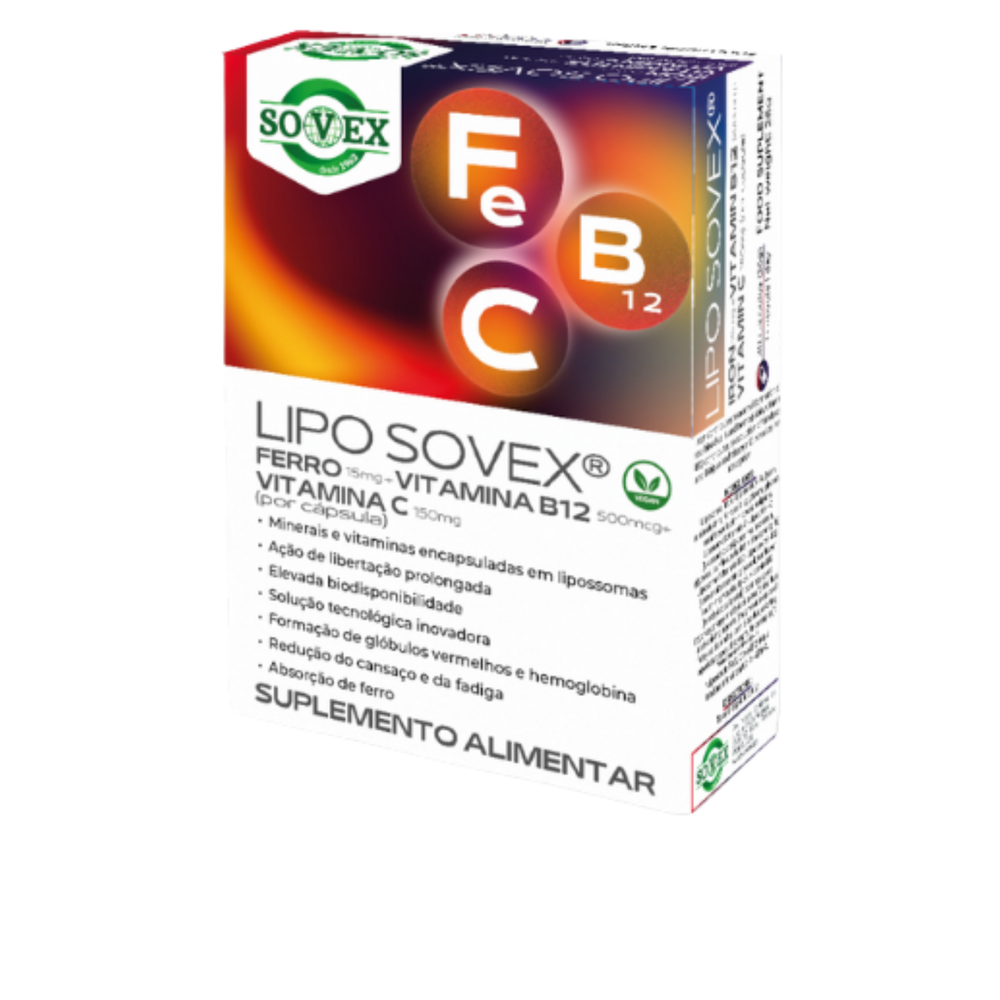 Lipo Sovex Ferro 15mg + Vitamina B12 500mcg + Vitamina C 150mg - 30 cápsulas - Sovex