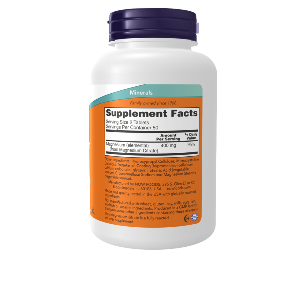 Magnesium Citrate - 200 mg - 100 comprimidos - Now