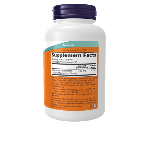 Magnesium Citrate - 200 mg - 100 comprimidos - Now