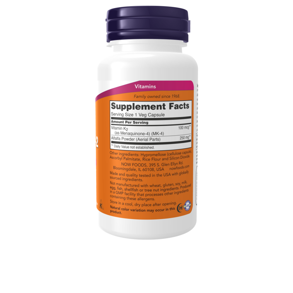 Vitamina K-2 100 mcg - 100 cápsulas vegetais - Now