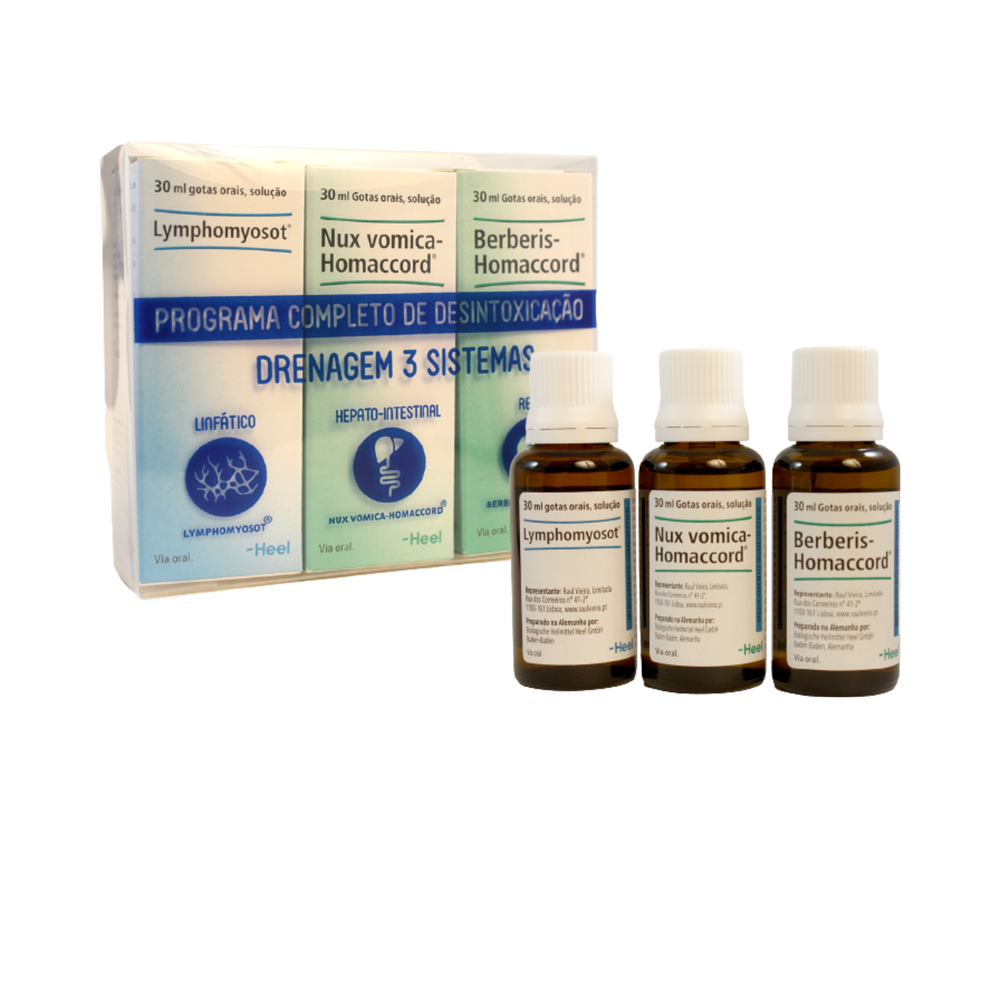 Programa Completo Desintoxicação - Lymphomyosot + Nux-vomica-Homaccord + Berberis- Homaccord - 3 x 30 ml - Heel