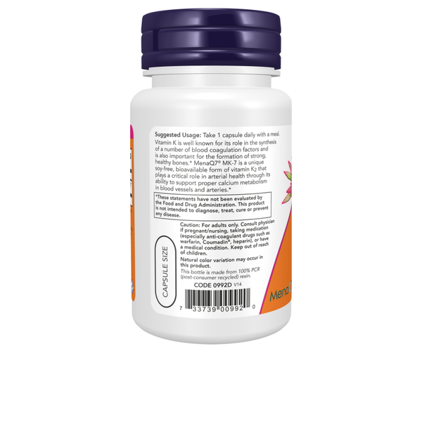 Vitamina K2 MK-7 100 mcg - 60 cápsulas vegetais - Now