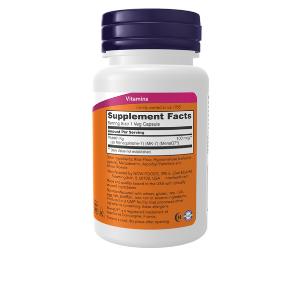 Vitamina K2 MK-7 100 mcg - 60 cápsulas vegetais - Now